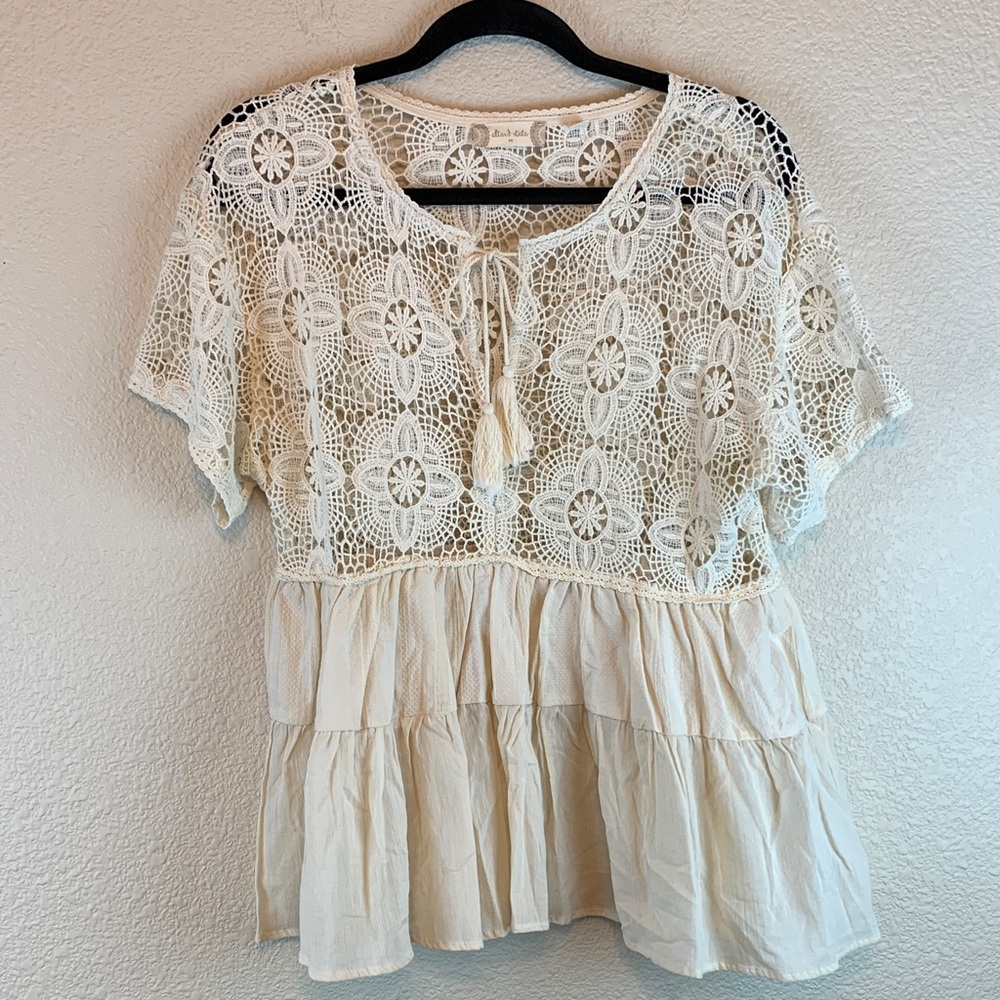 Altar'd State womens crochet blouse sz M boho cottage core hippie girly preppy